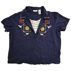 Nautical‎ Vintage Denim Short Sleeve Layered Button Up Shirt Ms. Lee SZ Large